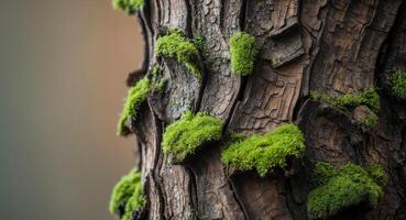 Worn Tree Bark with Textured Surface and Moss Growth A tree bar. photo