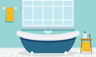 Flat Design Illustration of Bathtub in Clean Bathroom at Home with Window vector