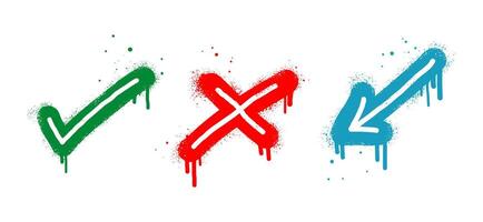 collection of Spray painted graffiti check mark and arrow sign in colorful. design element drip symbol. isolated on white background vector