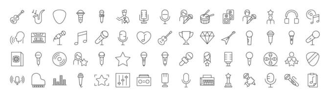 Collection of Line Icons of music, singer, microphone. Suitable for books, stores, shops. Editable stroke in minimalistic outline style. Symbol for design vector