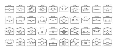 Collection of Signs of portfolio, briefcase and suitcase for business. Suitable for books, stores, shops. Editable stroke in minimalistic outline style. Symbol for design vector