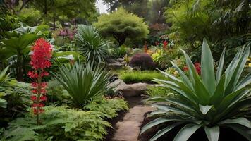 Serene Botanical Garden Path with Lush Tropical Plants photo