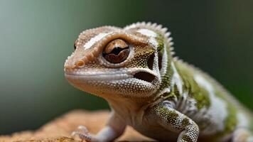 Closeup of a Small Green and White Gecko with a Curious Gaze photo