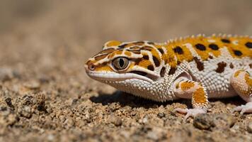 Leopard Gecko Lizard Close Up In Desert Environment photo