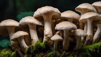 Close Up Of A Cluster of Oyster Mushrooms in Forest Setting Jugnle photo