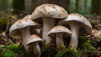 Close Up Of A Cluster of Oyster Mushrooms in Forest Setting photo