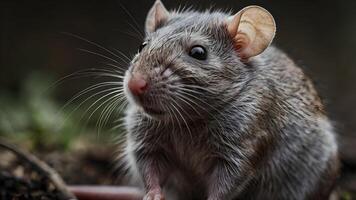 Close Up Of A Gray Rat With Its Whiskers Out photo