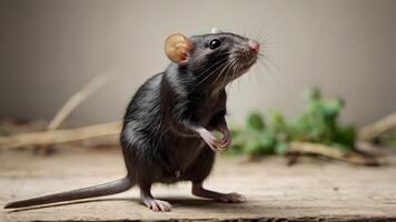Cute Black Rat Standing on Two Legs with a Curious Expression photo
