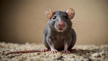 Cute Grey Rat With Big Pink Nose Posing for the Camera photo