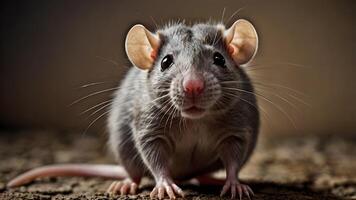 A Close Up of a Curious Rat with Big Eyes and Pink Nose photo