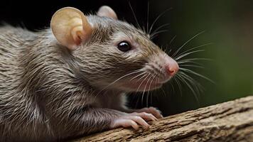 A Curious Rat Peering Over a Branch in the Forest photo