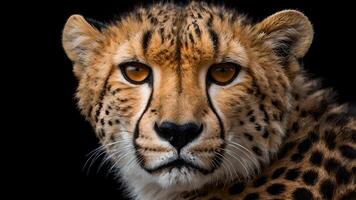 Intense Cheetah Portrait Against Black Background photo