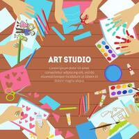 Art Studio Banner Template with Space for Text, Drawing Lessons, Workshop for Kids Illustration vector