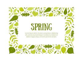 Spring Rectangular Frame, Green Leaves Border Template with Space for Text Illustration vector