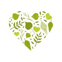 Hello Spring Banner Template with Green Leaves of Various Forest Trees Pattern of Heart Shape Illustration vector