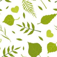 Green Spring Leaves of Various Forest Trees Natural Seamless Pattern, Element Can Be Used for Fabric Print, Wallpaper, Packaging, Illustration vector