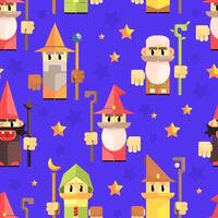 Cnomes and Dwarves Seamless Pattern, Fantasy Game Heroes, Element Can Be Used for Fabric Print, Wallpaper, Packaging Illustration vector