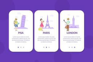 Pisa, Paris, London, Mobile App Page Onboard Screen Set, Website or Web Page Illustration vector