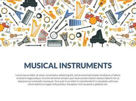 Musical Instruments Banner Template with Different Music Instruments Seamless Pattern and Space for Text Illustration vector