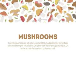 Mushrooms Banner Template with Different Kinds of Fungus Seamless Pattern and Space for Text Illustration vector