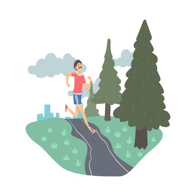 Man Running in Park, Guy Doing Morning Workout, Man in Everyday Life, Daily Routine Illustration