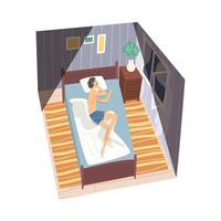 Man Sleeping on His Side in His Bed at Night, View from Above, Man in Everyday Life, Daily Routine Illustration vector