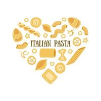 Italian Pasta Banner Template with Different Types of Traditional Pasta in Heart Shape, Can Be Used for Card, Menu, Packaging, Flyer, Certificate Illustration vector