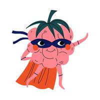 Cute Superhero Raspberry in Mask and Cape, Funny Berry Cartoon Character in Costume Illustration vector