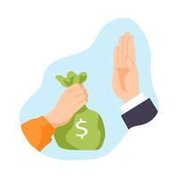 Hand refusing the offered bribe illustration vector