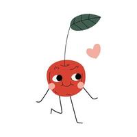 Cute Ripe Cherry, Cheerful Berry Character with Funny Face Illustration vector