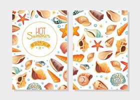 Enjoy Hot Summer Card Template with Seashells, Design Element Can Be Used for Menu, Packaging, Flyer, Certificate Illustration vector