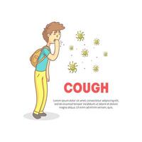 Cough Banner with Space for Text, Teenage Boy Coughing with Fist in Front of His Mouth Illustration vector