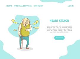 Heart Attack Landing Page, Elderly Man Suffering from Heartache, Website or Mobile App Template Illustration vector