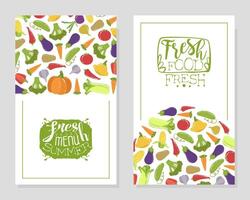 Fresh Summer Vegan Menu Card Templates Set, Organic Vegetables Seamless Pattern, Helthy Vegetarian Food Design Element Can Be Used for Packaging, Flyer, Certificate Illustration vector