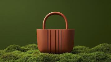 A brown bag sitting on top of a green field photo