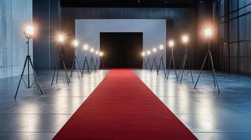 glamorous red carpet event with bright lights illuminating path photo