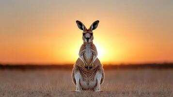 silhouette of kangaroo against colorful sunset, evoking tranquility photo