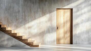 small door tucked beneath grand staircase, showcasing modern design photo