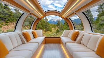 panoramic observation car with comfortable seating and scenic views photo