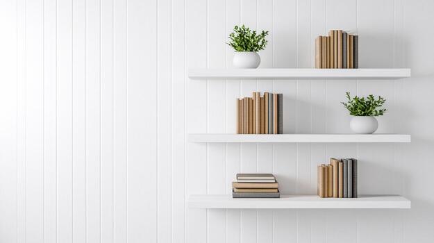 moderno abierto estantería unidad con libros y decorativo plantas foto