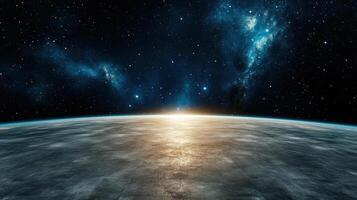 distant view of Earth from space, illuminated by sunlight, evokes wonder photo