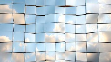 Dynamic geometric patterns reflecting clouds in mirrored surface photo