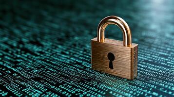 glowing padlock icon symbolizes security in digital world photo