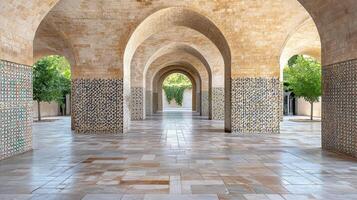 Ancient palace with intricate arches and tiled walls, showcasing beauty photo