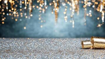 Sparkling glitter and golden decorations create festive atmosphere photo