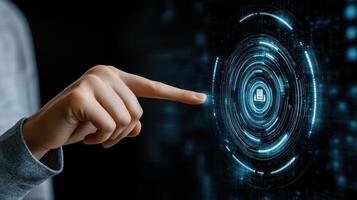person interacting with digital interface, showcasing cybersecurity protocols photo