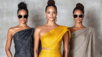 Modern sarees in vibrant colors worn by stylish women photo