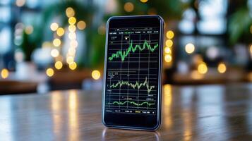 smartphone displaying cryptocurrency trading app with charts and data photo
