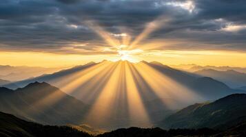 breathtaking sunrise over mountain range with misty layers photo