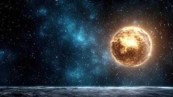 glowing star shines brightly in vastness of space, surrounded by cosmic beauty photo
